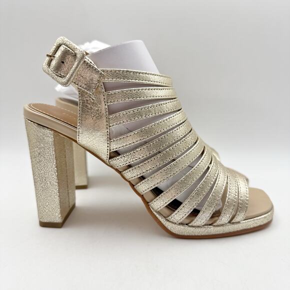 Donald Pliner Womens Sevanna Heeled Sandals US 8.5 M Gold Metallic Leather NIB - Picture 4 of 13
